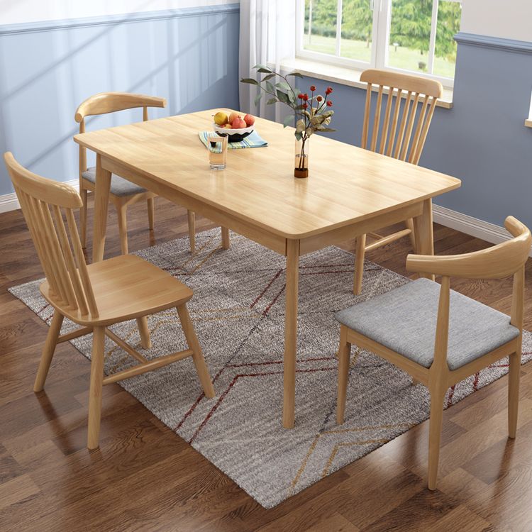 Industrial Rubber Wood Dining Table Rectangle Kitchen Table with 4 Legs