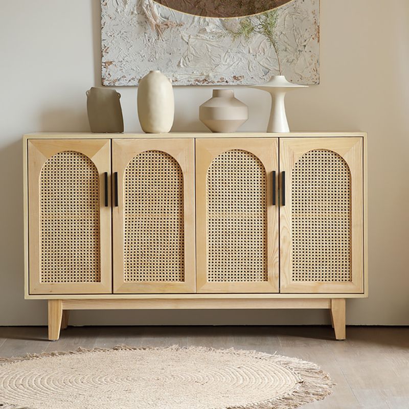 Wicker Rattan Accent Cabinet Solid Wood Storage Cabinet with Doors