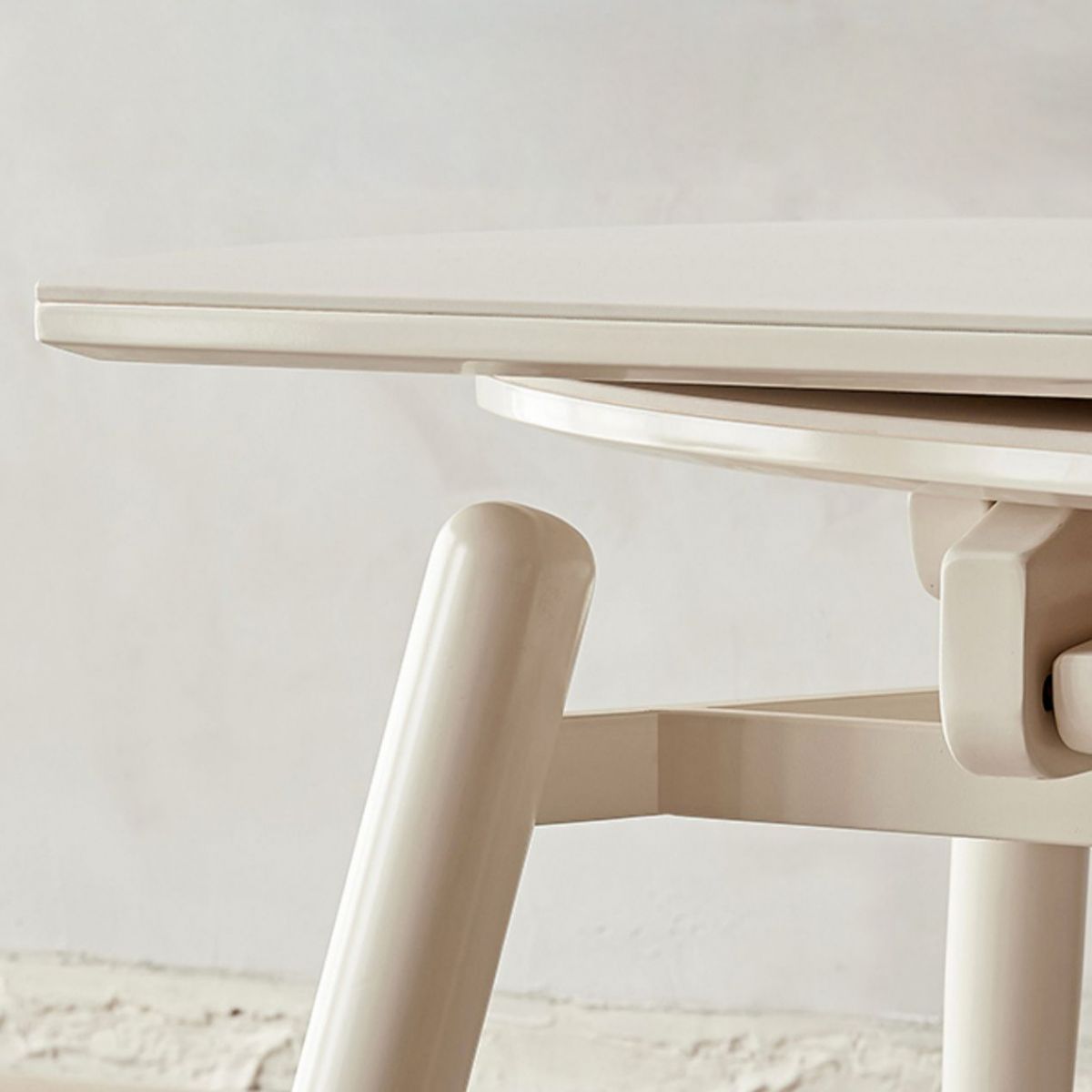 Round Extendable Dining Table Modern White Stone Tabletop with Double Drop Leaf