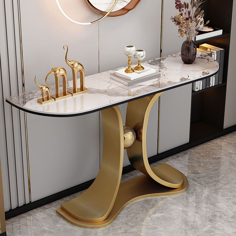 Glam Half Moon Console Table Stone Console Sofa Table for Hall