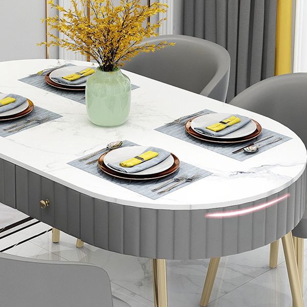 4/5 Pieces Oval White Sintered Stone Top Dining Set for Home