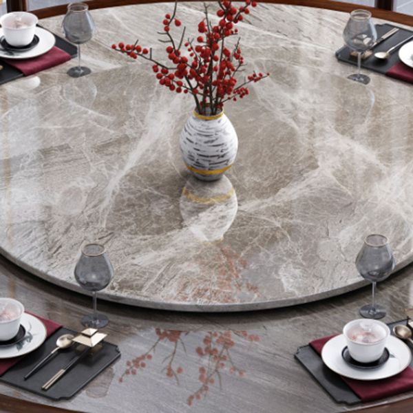 Gray Stone Top Dinette Table with Wooden Base Brown Round Home Dining Table