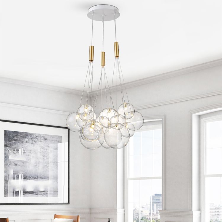 Clear Glass Chandelier Light Fixtures Modern Multi-Head Globe Pendant Lamp for Living Room