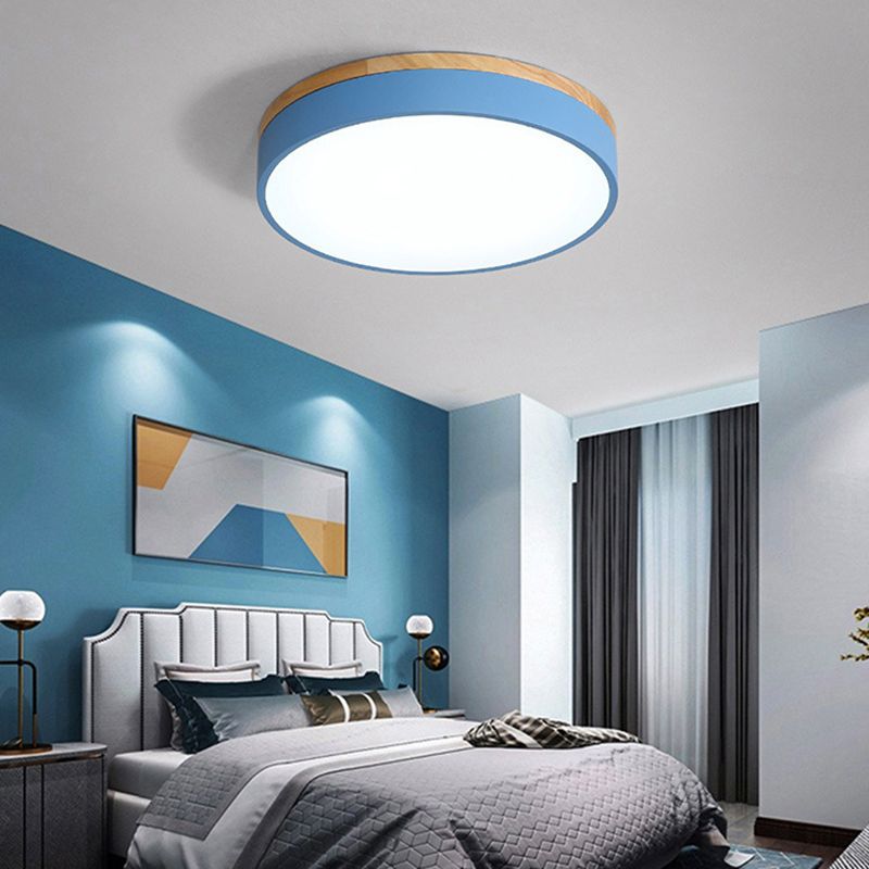 Modern Minimalist LED Macaron Ceiling Light Wrought Iron Circular Flush Mount with Acrylic Shade