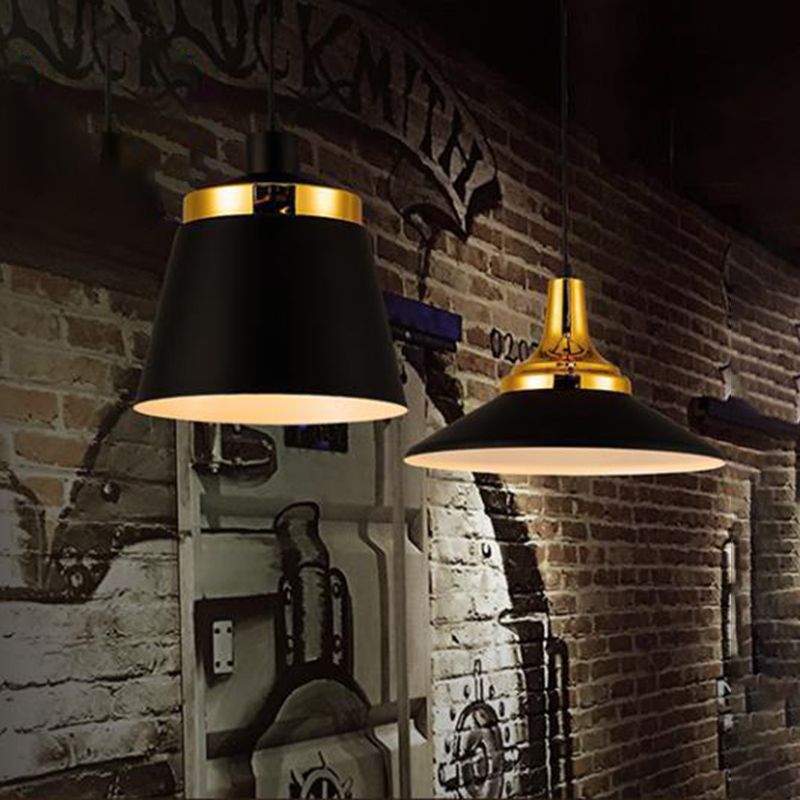 Black and Gold Shaded Pendant Lamp Nordic 1-Light Metal Ceiling Light for Dining Room