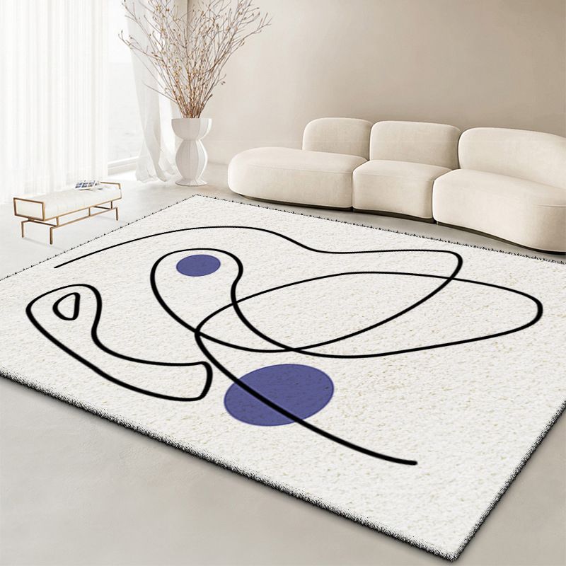 White Modern Rug Polyester Abstract Face Rug Washable Rug for Living Room