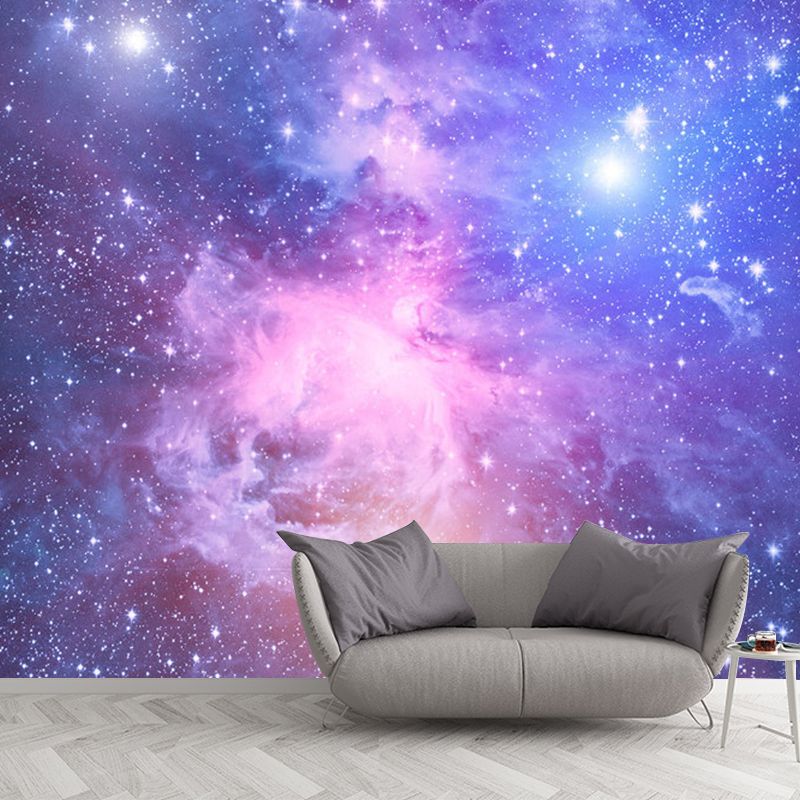 Modern Nebula Wall Mural Decal for Ceiling Decoration, Customized Size Wall Art in Blue and Purple
