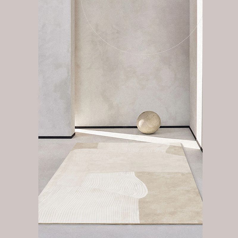 Apricot Tone Modern Area Carpet Polyester Abstract Stripe Indoor Rug Washable Carpet for Living Room