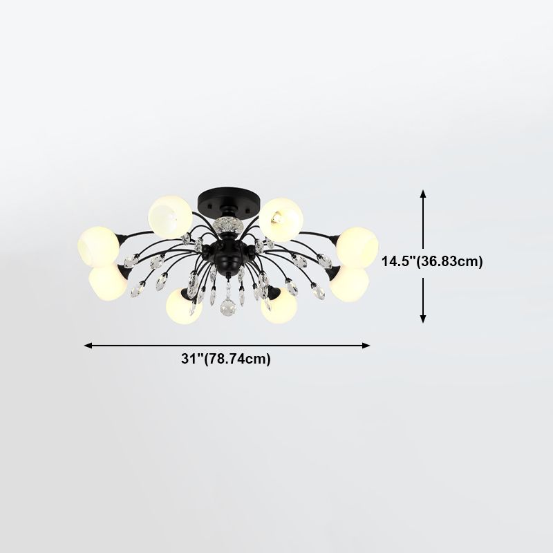 Traditional Round Semi Mount Lighting Glass Ceiling Lighting in Black