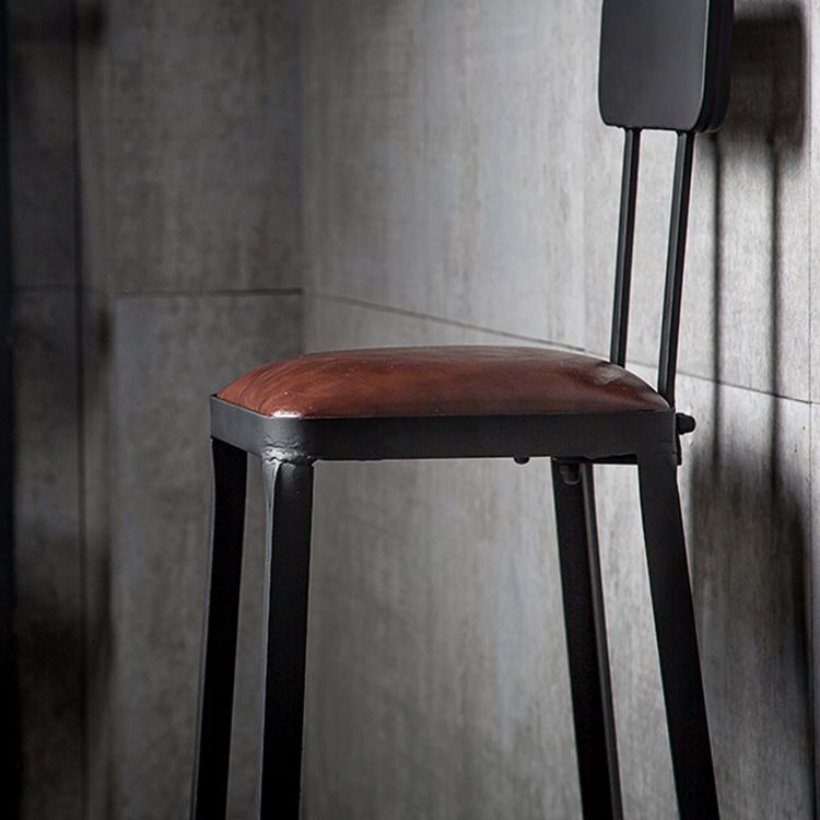 Industrial Brown Leather Bar Stools Square Stool with Metal Base