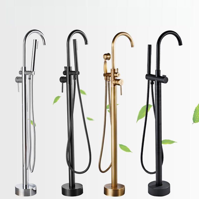 Traditional Floor Mounted Metal Freestanding Tub Filler High Arc Freestanding Faucet