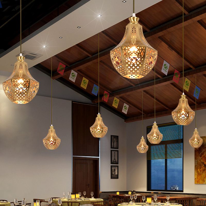 1 Bulb Metal Down Lighting Vintage Brass Jar Living Room Ceiling Pendant Light