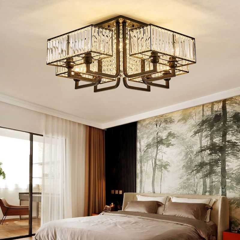 5/9/13 Lights Kubieke Semi-flush Light Modern Metal en Clear Crystal Ceiling Mounted Fixture in Black