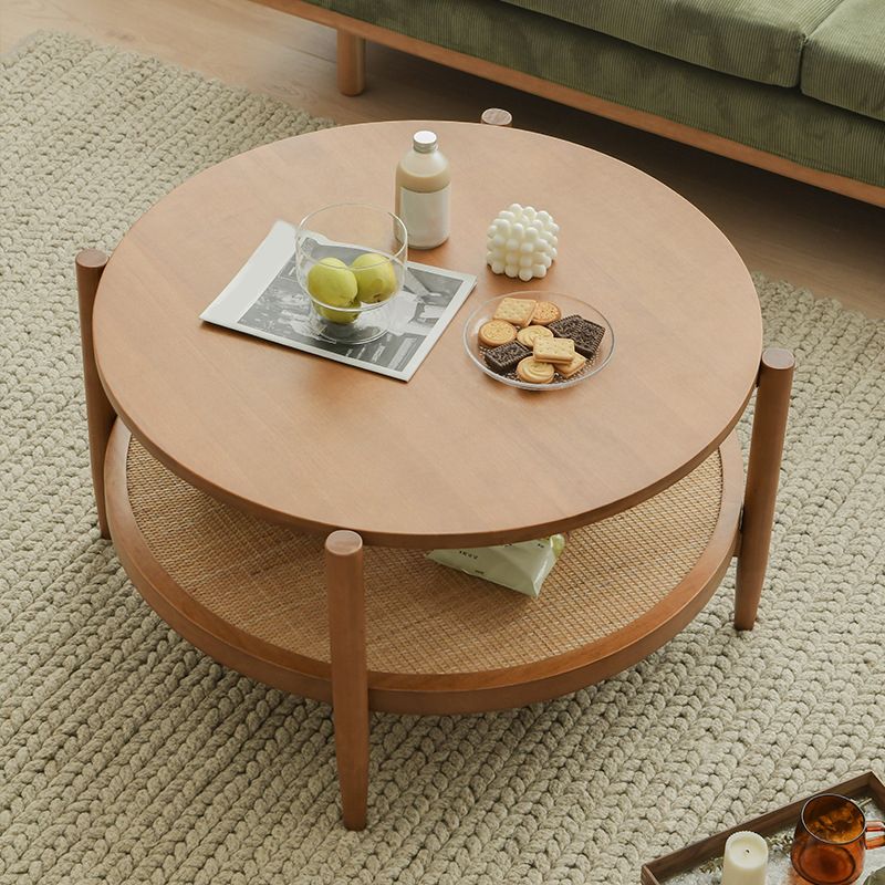 Nordic Cocktail Table 4 Legs Wooden with Storage Shelf Round Coffee Table