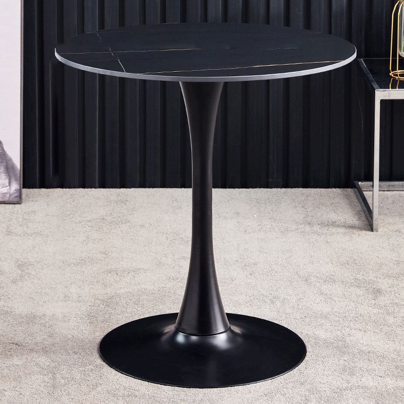 Contemporary Stone Round Top Restaurant Table Metal Base Dining Table