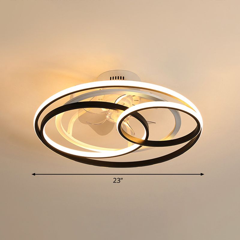 Schwarz-Weiß-Schleifen halb Flush Light Minimalist Acryl 7-Blade-LED-Deckenlüftungslampe mit Fernbedienung