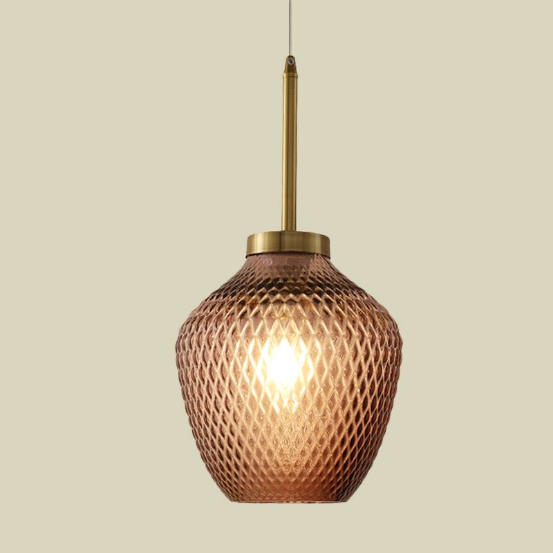 Bourgogne Glass Strawberry Pendant Contemporain 1-Light Plafond Hang Fixture en laiton