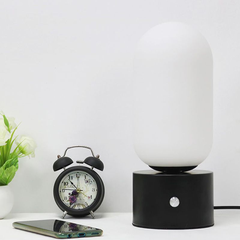 Modern Style Geometry Night Table Lamp White Glass One Light Table Light in Black