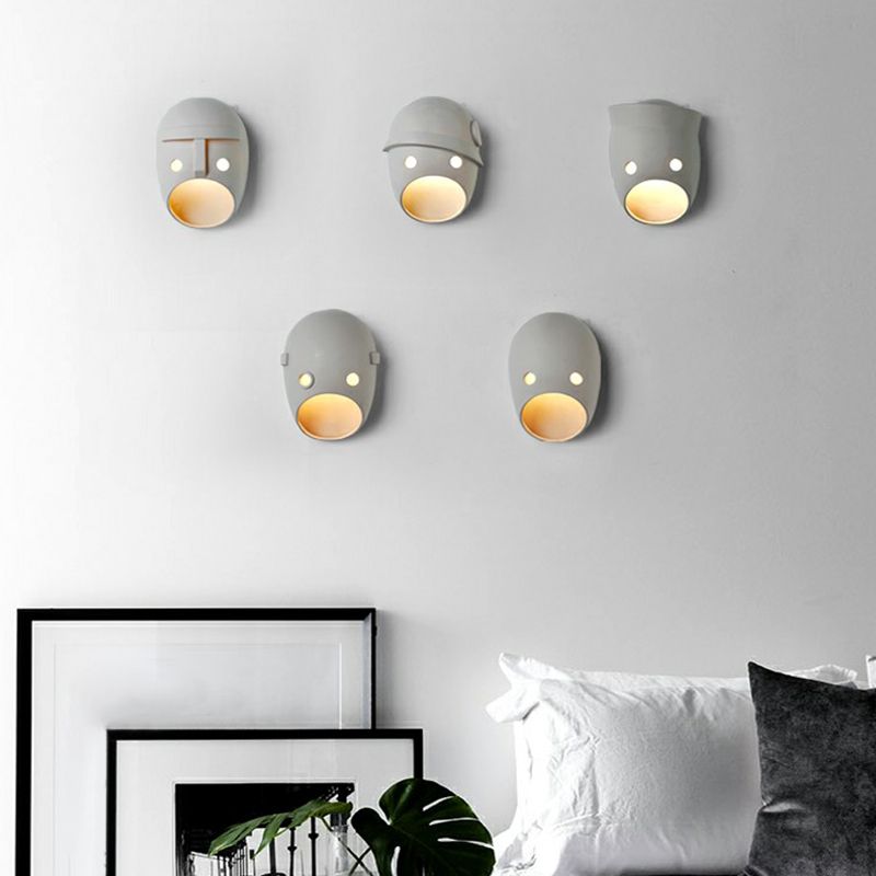 Dekorative lustige Gesichtsausdruck Wandleuchten Harz Schlafzimmer LED -Wand montiert hell in grau