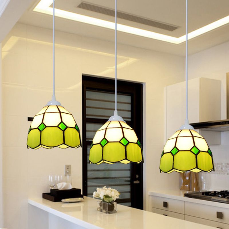 Art Glass Suspension Pendant Light Tiffany Bowl Hanging Pendant for Dining Room