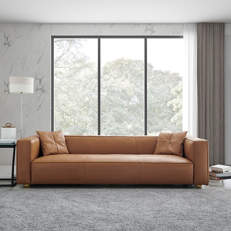 24.80"H Genuine Leather Square Arm Sofa with Tight Back for Living Room