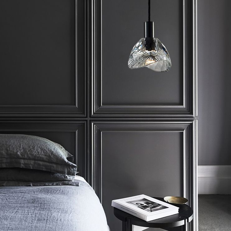 Pendre en cristal noir en cuivre de style luxe moderne lampe à suspension géométrique pour chambre à coucher