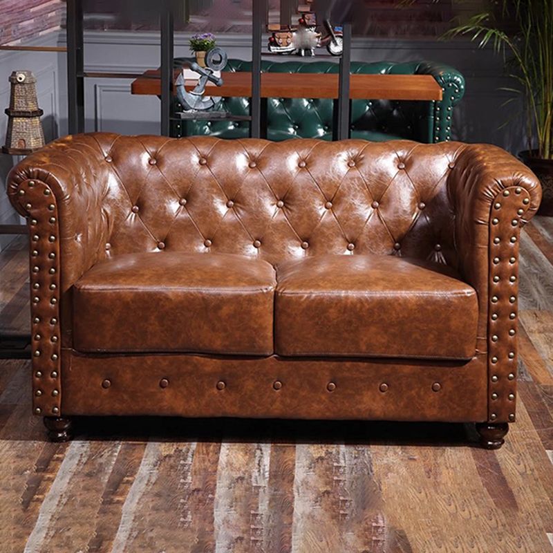 Mid Century Modern Leather Sofa 31.5"High Rolled Arm Sofa for Cafe