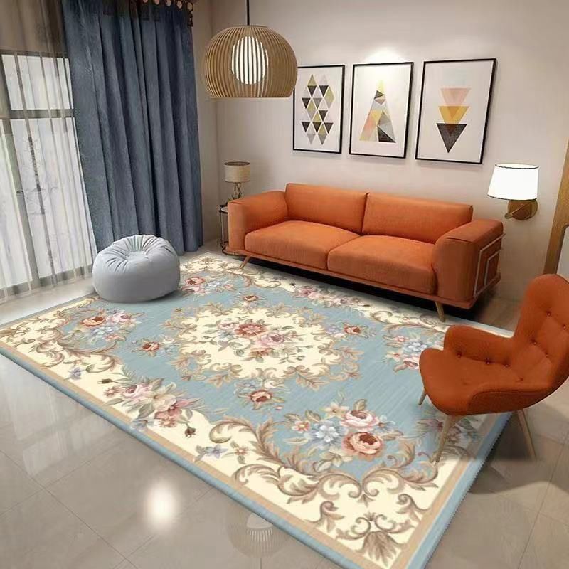 Alfombra de área azul tradicional alfombra de medallón impresa poliéster alfombra alfombra alfombra para salón para salón