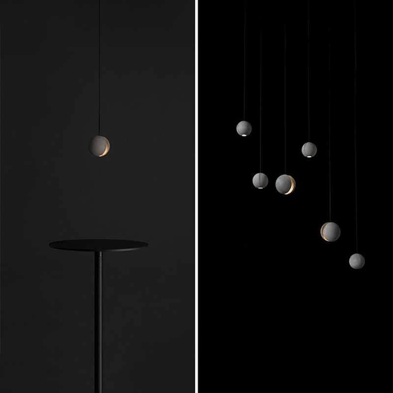 Creative LED Moon Hanging Light Fixtures Sphere Cement Hanging Lights for Indoor Decoration