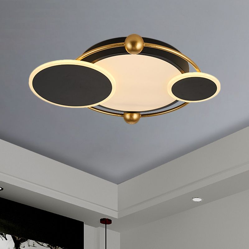 Round LED Flush Mount Modernist Metal Black/Black and Gold Ceiling Light in Warm/White Light, 19.5"/23.5" Dia