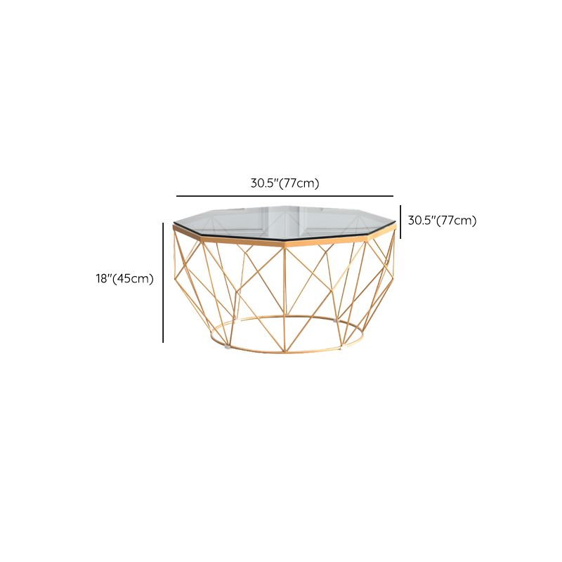 Modernism Glass Octagon Coffee Table 17.7" H Simple Iron Frame Cocktail Table
