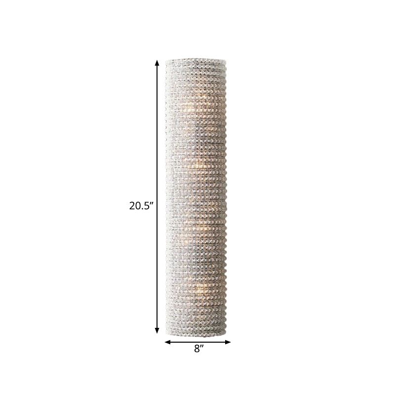 4 Lights Cylinder Wall Lighting Idea Rustic Stylish White Crystal Sconce for Living Room