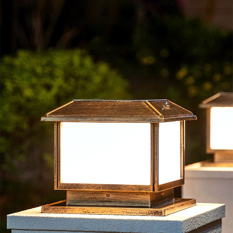 Metal Rectangle Shape Solar Pillar Lamp Modern 1-Light Outdoor Waterproof Light