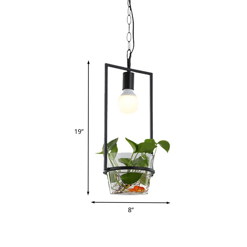 8"/15" W Rectangle Restaurant Drop Lamp Industrial Metal 1 Head Black LED Hanging Light Fixture