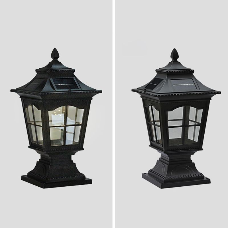 Rectangle Shape Metal Outdoor Light Modern Single Light Solar Pillar Lamp