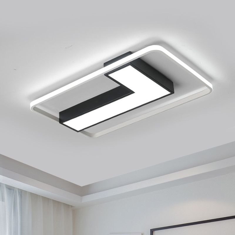 Lampada da soffitto a LED nera a forma di L, moderna illuminazione da incasso in metallo per sala studio in bianco caldo, 19"/24,5"/31,5" W