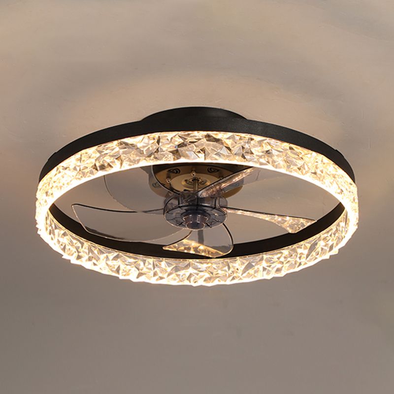 Kristallkreisförmige LED -Deckenventilatoren in der modernen Einfachheit Schmiedeeisen Flush Mount für Innenräume