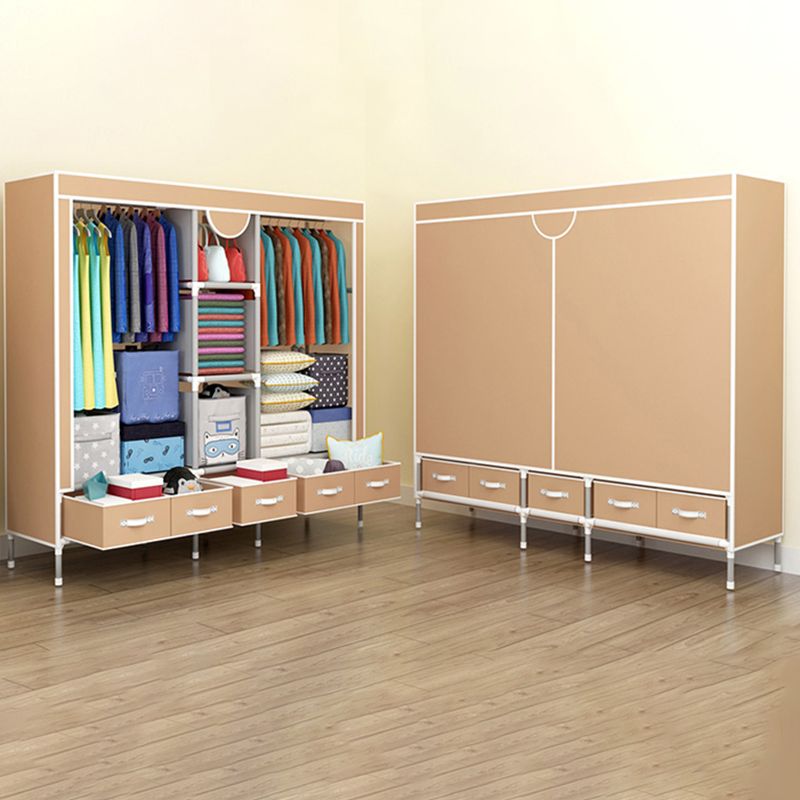 Modern Bedroom Wardrobe Armoire Steel Frame Wardrobe with Drawers