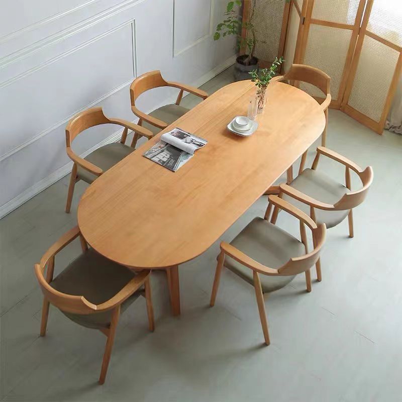 Solid Wood Oval Meeting Table Modern Office Working Desk with Wooden Legs