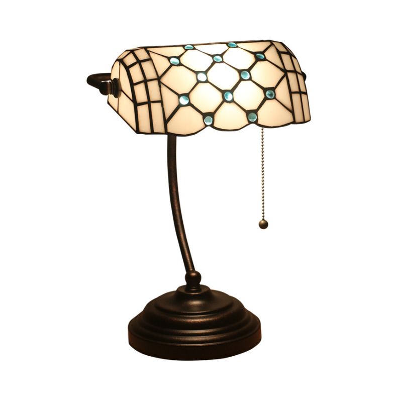 1 Kopf Aufgabe Lampe Tiffany Stil juwelenangere Gla -Zugkettenkette Nachttisch Beleuchtung in Blau/Gold mit gebogenem Arm