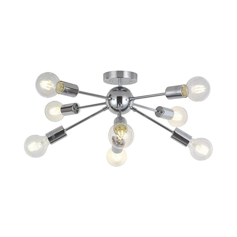 Metal Linear Semi Flush Mount Light with Small Ball Restaurant 8 Heads Modern Ceiling Lamp
