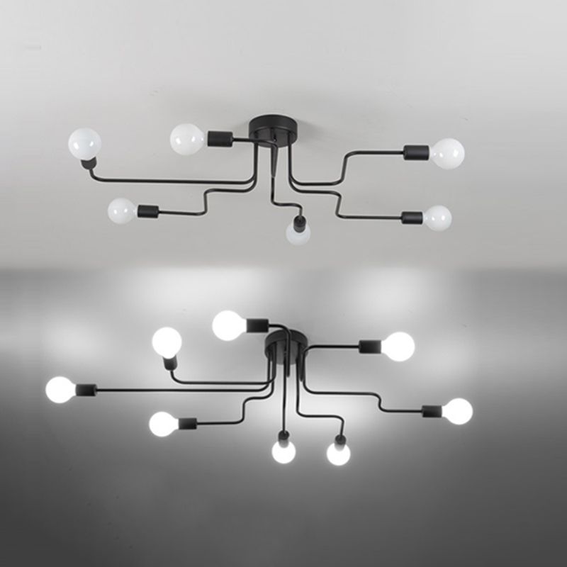 8 luces de estilo de techo de metal de estilo industrial Diseño de bombilla abierta