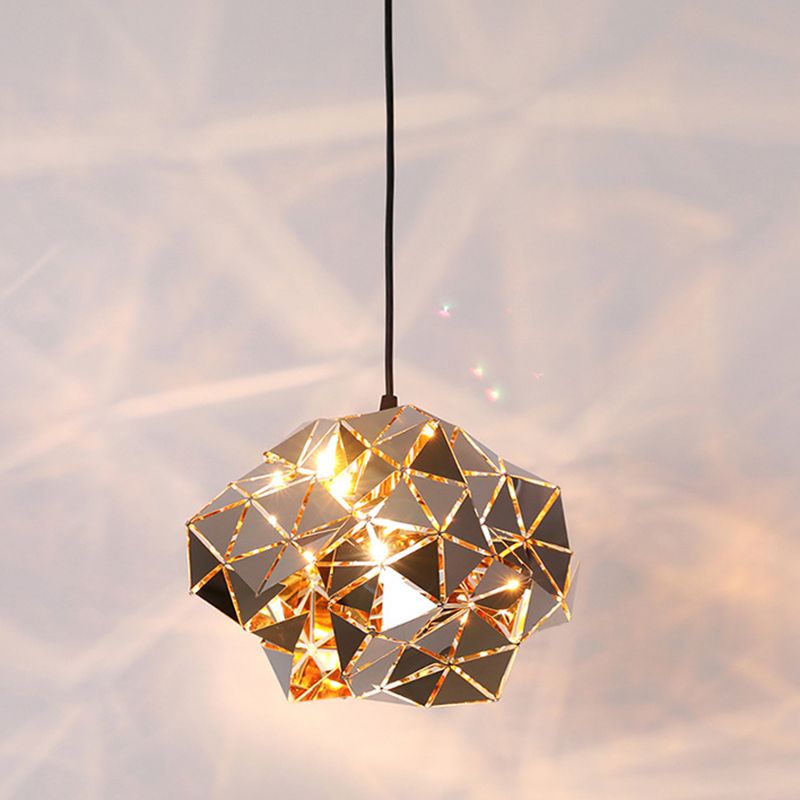 Chrome Laser-Cut Pendant Lamp Decorative Postmodern Stainless Steel Suspension Light