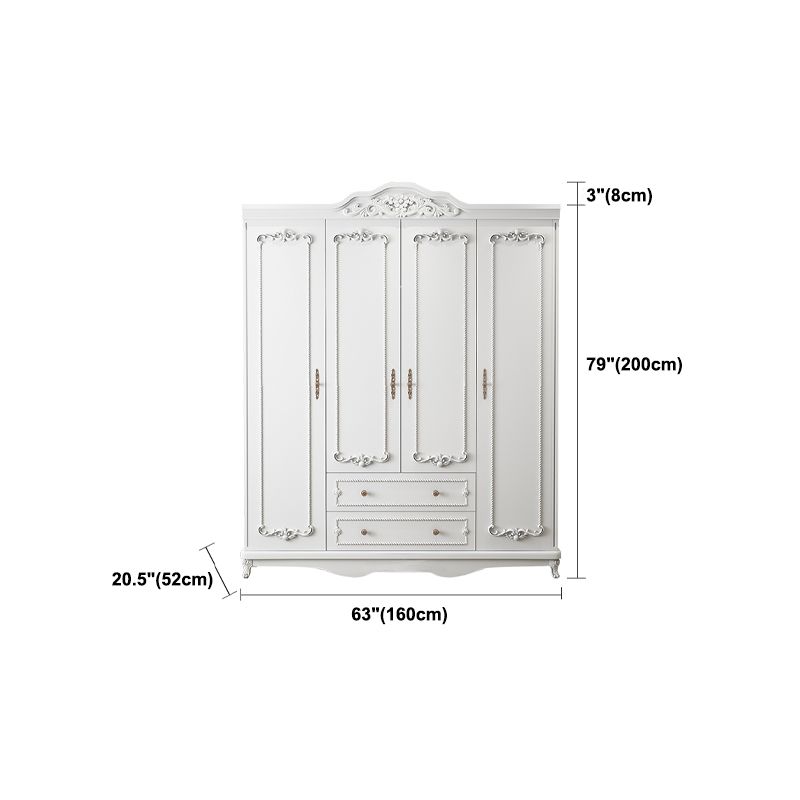 French Country White Wardrobe for Bedroom Manufactured Wood Cabinet with Drawers