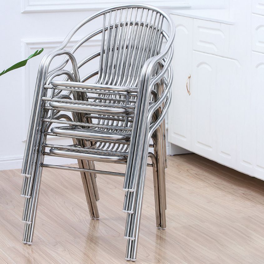 Contemporary Dining Room Metal Slat Back Dining Chair with Arm