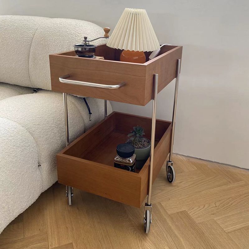 Industrial Sofa Side Accent Table with 2 Shelves in Wood for Living Room