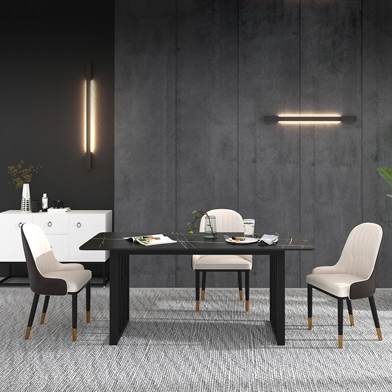 Rectangular Stone Dining Table Traditional Luxury Dining Furniture with Metal Base