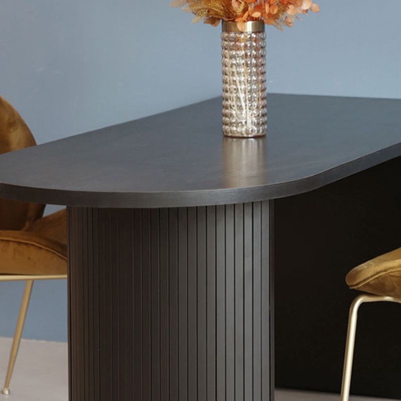 Free Form Double Pedestal Modern Dining Table Black Fixed Table of Wood