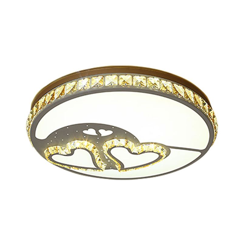 Loving Heart Crystal Flush Mount Lamp Modern LED Bedroom Ceiling Mounted Fixture in White