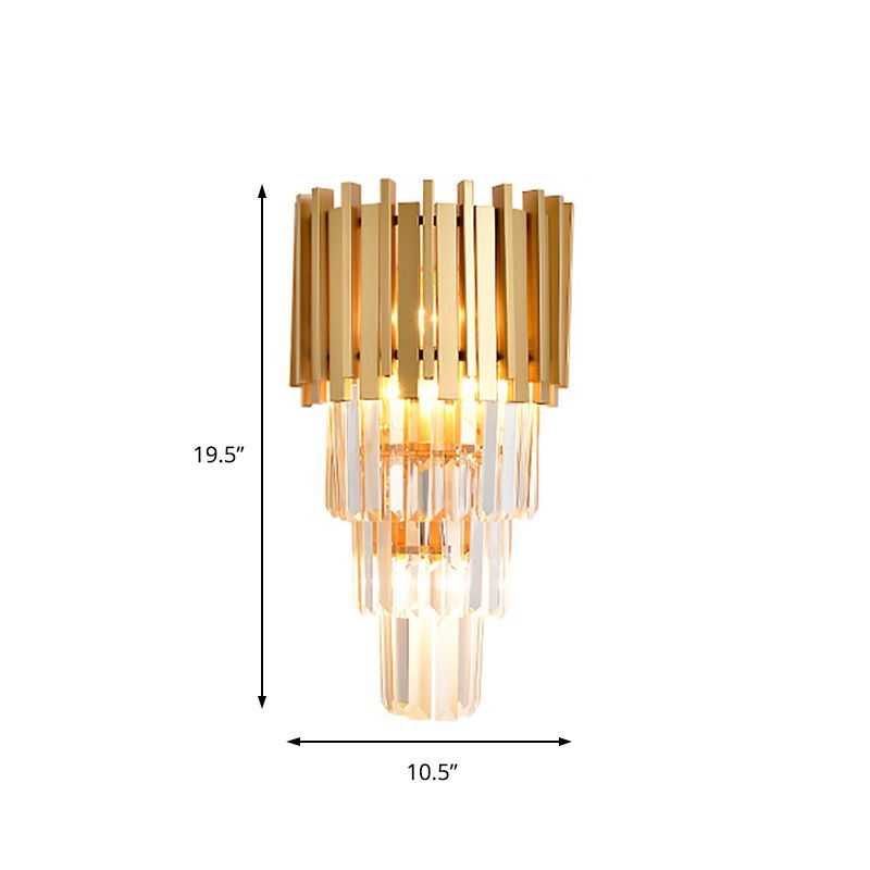 Modern Multi Tier Wall Lamp Metal 4 Heads Wall Light Fixture with Crystal Prism in Clear for Dining Room